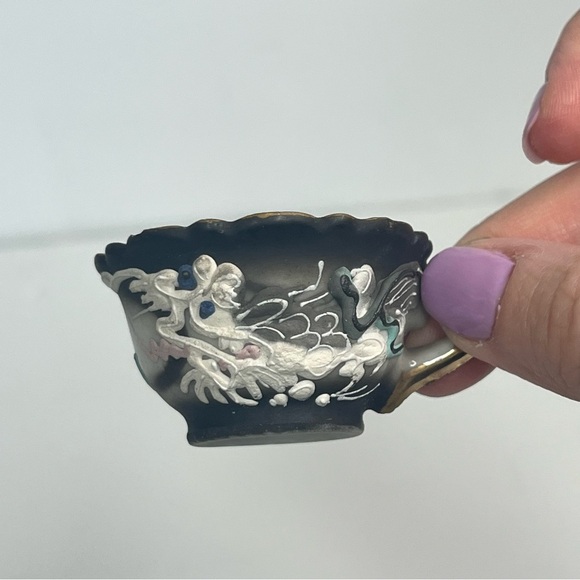 miniature japanese dragonware moriage teacups set of 2 demitasse 3d post-1921 - Picture 6 of 11